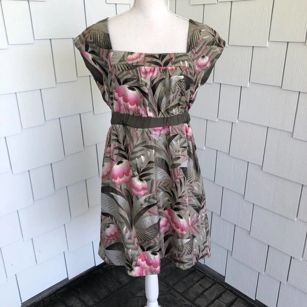 Moulinette Soeurs for Anthropologie Women's Gray/Pink Silk Floral Dress sz 10 - Picture 1 of 4